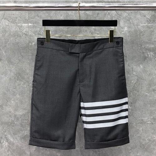 2021 Fashion Brand Casual Men Summer Cotton Striped Formal Knee Length Solid Straight Trousers Suit Shorts