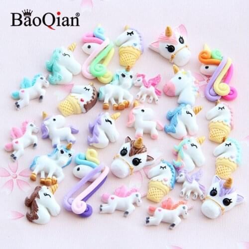 30Pcs Mix Resin Unicorn Beads Decoration Crafts Flatback Cabochon Scrapbooking Fit Phone Embellishments Diy Accessories