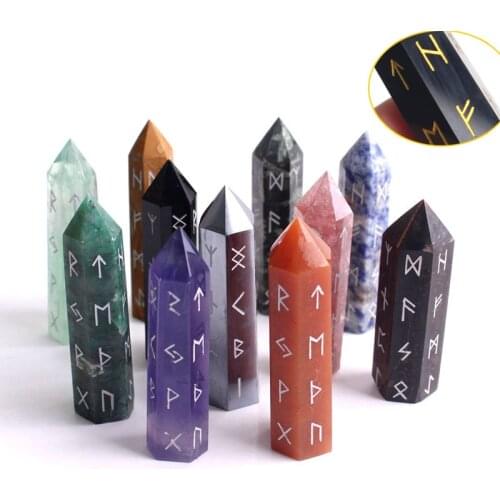 5-6CM Natural Carved Runes Wand Rose Quartz Crystal Chakra Point Divination Obelisk Healing Reiki Stone Collection Decor