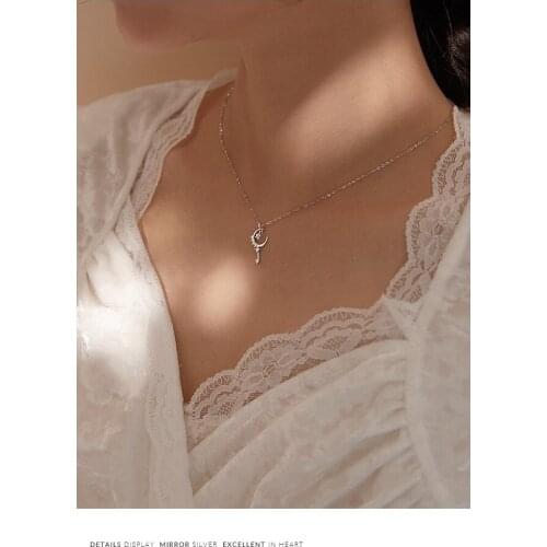 925 sterling silver jewelry with new girl heart moonlight magic wand clavicle chain gift for lady birthday gift wholesale