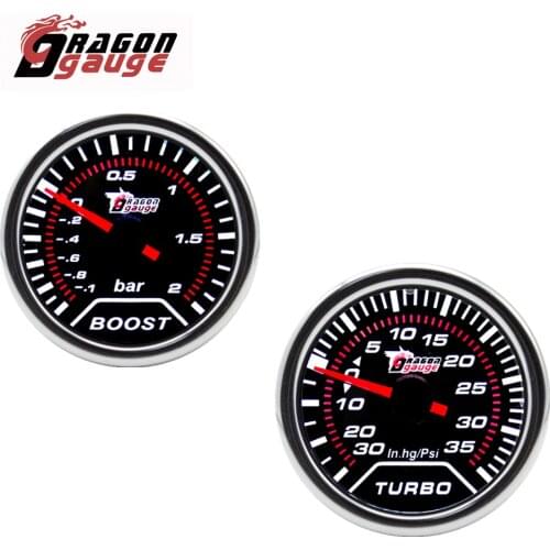 DRAGON GAUGE 2" 52mm Turbo Boost Gauge Pointer Display -1~2 Bar / -30~35 PSI White Back Light Car Gauge for 12V Car