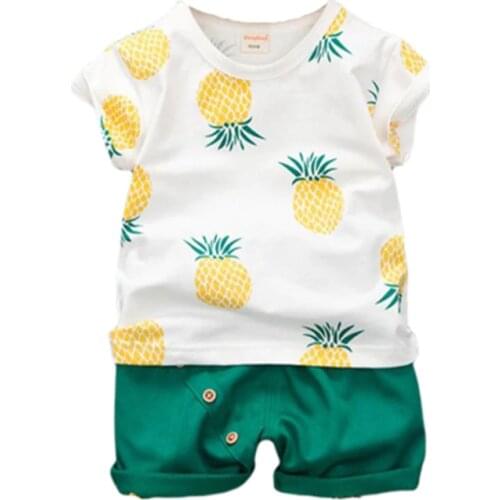 New Summer Baby Boy Girls Clothes Out Cotton Sets Printed Fruit Sports Suit Infant T Shirt Shorts ChildrenS Clothing Tracksuits