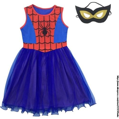 Disney SpiderMan Girls Kids Cotton Shirt Gauze Mesh Cartoon Print Princess Dress Children Baby Birthday Party Clothes