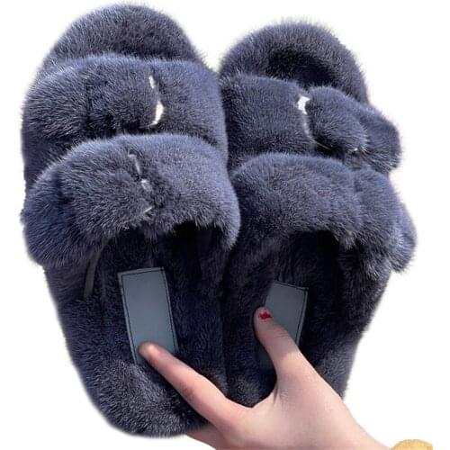 European Station Selling Ladies Slippers Luxury Fashion Fur Mink Slippers Ladies Soft And Comfortable Flat Shoes Home Shoes