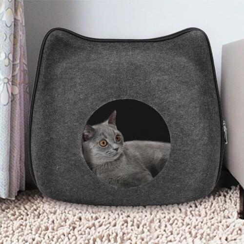 Felt Pet Nest Detachable Natural Felt Cat Bed Breathable Pet Cave Dog House With Cushion Pets Tent Cave Beds Indoor Pink Bed