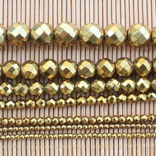 Facted 2-12mm Natural Hematite Electroplate Gold Round Loose Beads 15inch Wholesale For DIY Jewellery Free Shipping