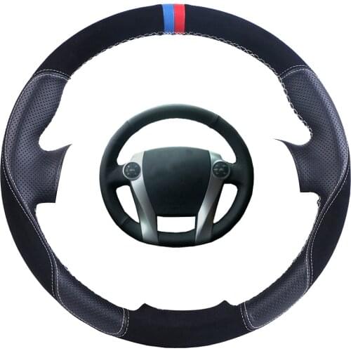 Custom Made Car Steering Wheel Cover Black For Toyota Prius 2009-2015 Aqua 2014 2015 Suede Leather Auto Steering Wheel Braid
