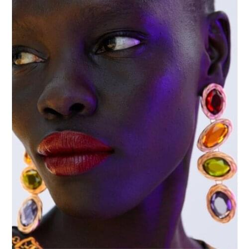 JURAN 2019 za women brand colorful crystal long dangle drop earrings vintage jewelry Pendientes earrings
