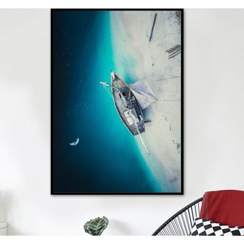 White Sand Beach Ship Canvas Painting Nordic Seascape Posters And Prints Kids Wall Pictures For Living Room Decoration