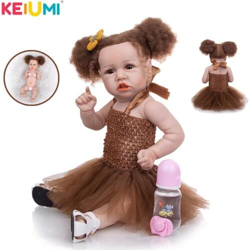 KEIUMI Lovely 57 cm White Skin Newborn Baby Girl Full Silicone Body Reborn Doll Kids Playmate Baby Toys For Girl Christmas Gifts