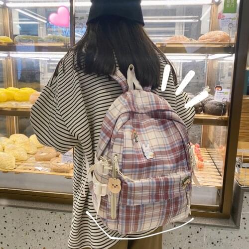 Pupil Plaid Fresh Backpack Women 2021 New Waterproof Cute School Bags for Teenage Girls Korean Student Kawaii Travel Backpacks