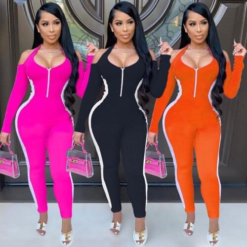 Casual Women Jumpsuit Striped Off Shooulder Skinny Sporty Full Sleeve Long Romper Women JUmpsuit Outfit