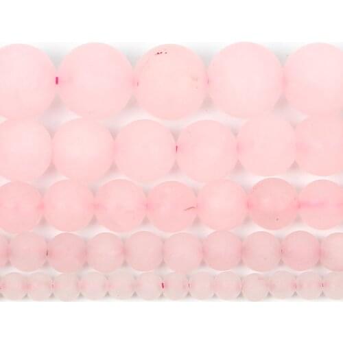Natural Stone Frosted Pink Quartz Round Loose Beads For Jewelry Making Needlework Bracelet Diy Pick Size Strand 4 6 8 10 12 MM