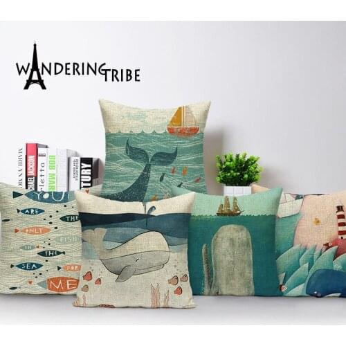 Square colorful Home Cushion Decorative soft seat car Covers linen cartoon whale cushion covers polar bear ocean suit cushion