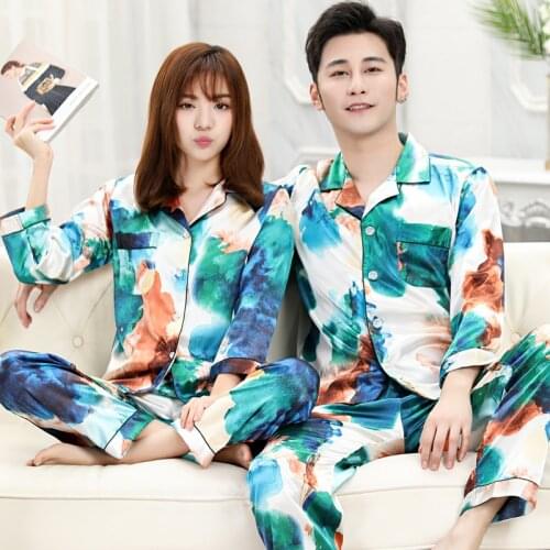 Summer Couple Men Women Tie Dye Printed Stain Lapel Long Sleeve Pants Sleepwear Lovers Female Pajamas Pyjamas Homewear
