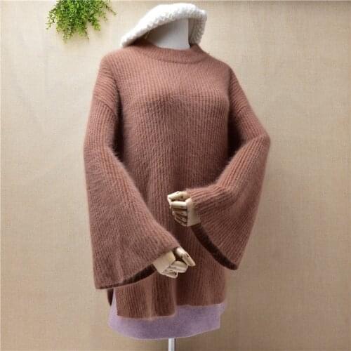 Hot women casual flare sleeve mink cashmere knit loose sweater pullovers women spring clothing