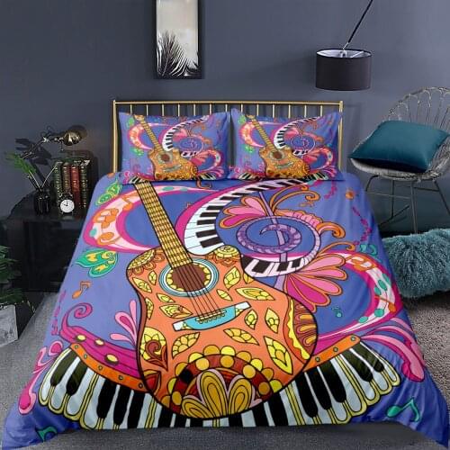 Fashion Guitar Bedding Set Music Piano Cartoon 3D Print Comforter Luxury Duvet Cover Set Home Textile Queen King Single Size