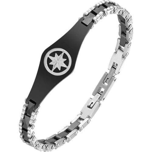 Moocare Black Boxing Belt Shape Curved Brand Stainless Steel Ceramic Bracelet With Star Mens Jewelry