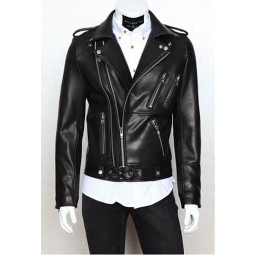 2021 spring and autumn mens jacket motorcycle leather clothes fashion multi zipper Lapel slim fit washed PU leather clothes