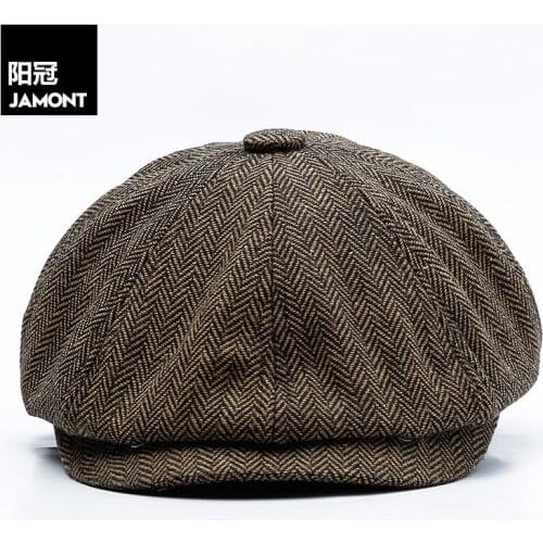 JAMONT Unisex Autumn Winter Newsboy Caps Men And Women Warm Tweed Octagonal Hat For Male Detective Hats Retro Flat Caps chapeau