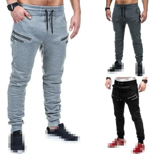 Mens Jogging Pants Sweatpants Drawstring Zipper Trousers Occident New