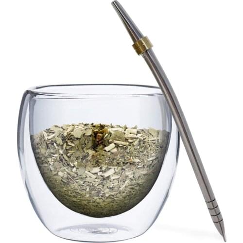 Mate Cup and Bombilla Set, Double Wall Glass Mate Tea Cup and - Glass Mate Gourd and Stanley Stee Bombilla Mate Kit, 250ml