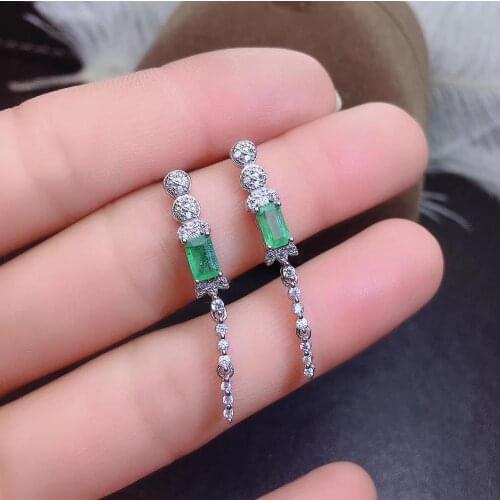 Natural Real Emerald Earring 925 Silver sterling Fine Charm Jewelry for Women Wedding Party Earring