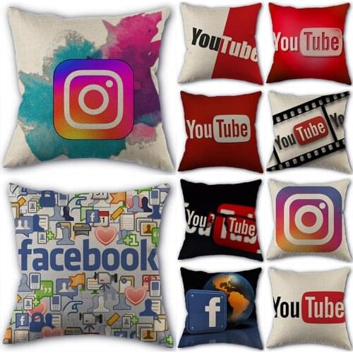 App Logo Youtube Instagram Pillowcase Cotton Linen Fabric Square Zipper Pillowcase 45X45cm Wedding Decorative Pillow cover 1119