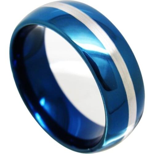 2020 New High Polished 8mm Width Tungsten Wedding Band Blue Color Dome Band Bridal Engagement Rings for Couples Free Engraving