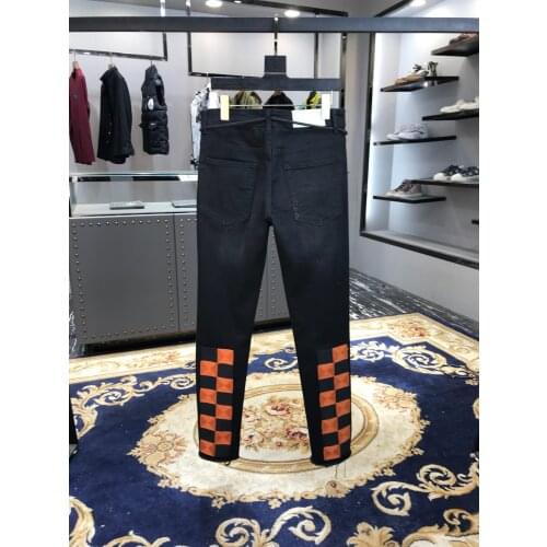 High New 2021 Classic Vintage Morden Future Luxurious embroidery color Block jeans Cotton Denim Pants comfort casual 28-38 #2