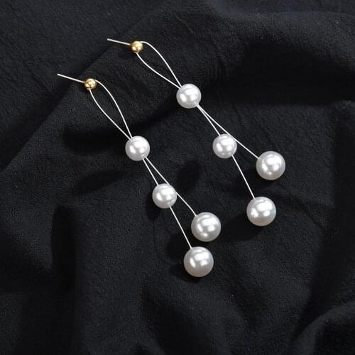 MESTILO Trendt New White Lines Geometric Long Round Ball Multiple Simulated Pearl Drop Earrings Classic Jewelry Party Girl Gift
