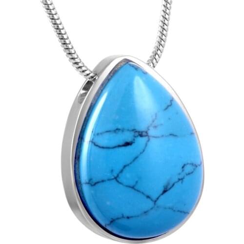 IJD8476 Blue Stone Water drop Urn Pendant Necklace Stainless Steel Human/Pet Ashes Keepsake Memorial Jewelry for Women and Men