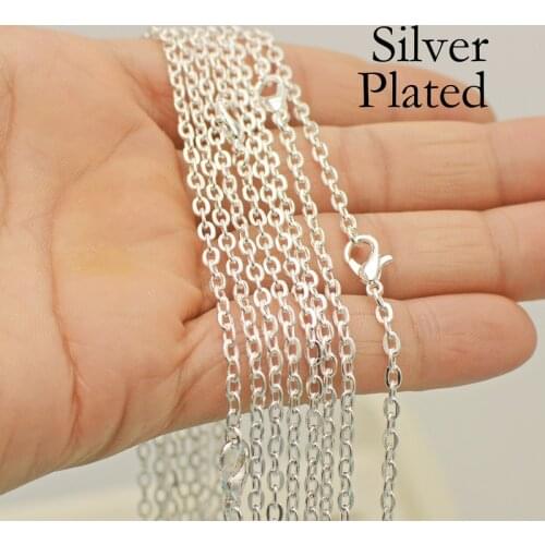 50 Pcs - 18/24/30 Inches Silver Plated Necklaces for Women, Wholesale Cable Chain Oval Link Rolo Necklaces for Jewelry Making
