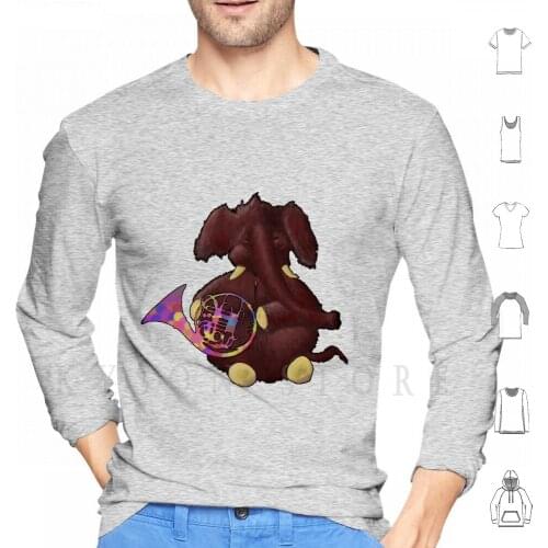 Musical Mammoth Hoodies Long Sleeve Mammoth Music Brass Instrument French Horn Wooly Prehistoric Dinosaur