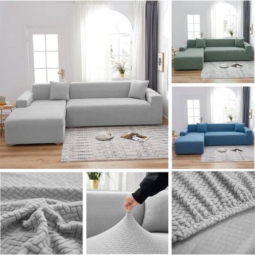 XaXa Thicken Velvet Living Room Sofa Cover L-Shaped Elastic Jacquard Chair Corner Sofa Protective Slipcover Home Decoration