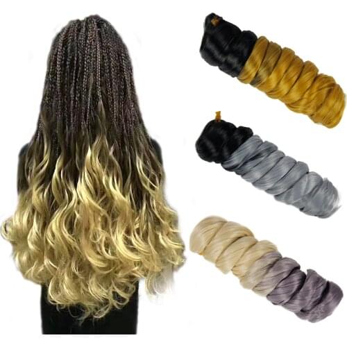 YxCheris Synthetic Two-Color Crochet Hair Ombre Braiding Hair Big Wave Curly Mixed Box Braids Knitted Hair Extension 22 Inches