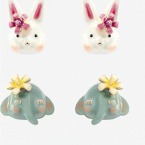 Origin Summer Fashion Cute Handmade Enamel Dangle Earring for Women Pink Rabbit Green Elephant Flower Earring Jewelry Pendientes