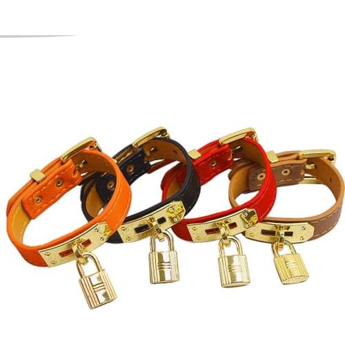 Top Brand Stainless Steel Lock Style Bangle Single Layer 15mm Width Real Cowhide Leather Bracelet Bracelets For Women Punk Jewel