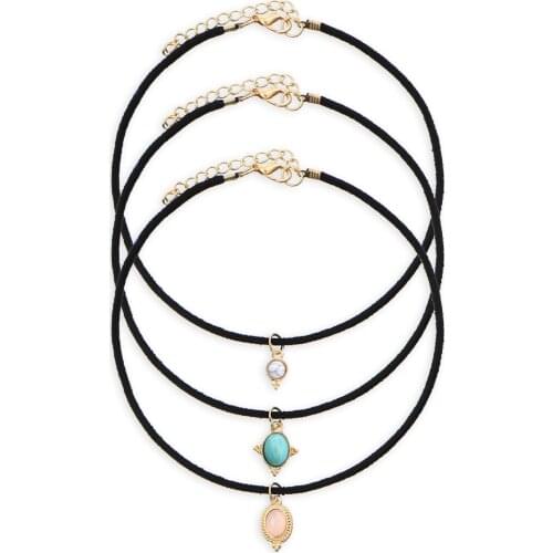 30 piece/lot Women Leather Necklaces Gold Color Blue Beads Pendants Short Clavicle Chain Velvet Choker Statement Charm Jewelry