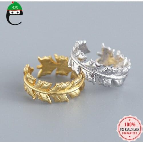ElfoPlataSi Minimalist Real 925 Sterling Silver Sweet INS Leaves Opening Ring For Women Wedding Party Fine S925 Jewelry DA91