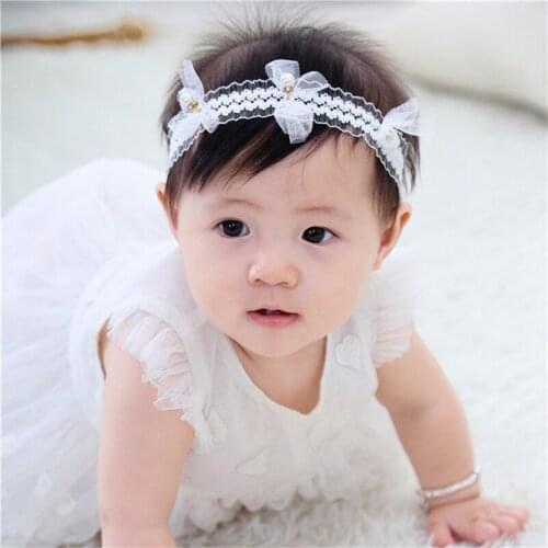 1PCS Baby Pearls Flower Headband Toddler Infants Girls White Floral Hair Band Accessories Lace Turban Headwear