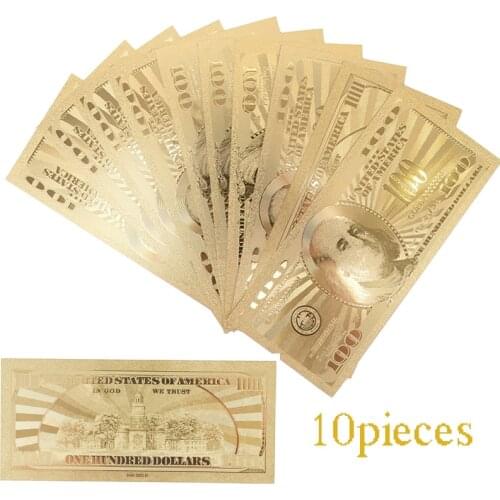 10Pcs/Lot Commemorative Gold Banknotes 100 Dollar USA Currency Bill Fake Paper Money Coin Medal 24k United States OF America