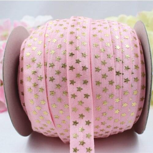 16608-14 ,5/8'' 16MM hot gold print star Elasticity ribbon ,10 yards DIY handmade hair accessories Material , free shipping