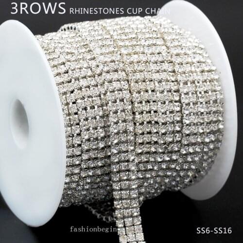 3Rows ss6/8/12/16 crystal clear sew on rhinestone Trims sewing rhinestones chain decoration jewelry findings clothes accessories