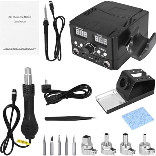 750W SMD Rework Soldering Station 2 In 1 Hot Air Soldering Iron LCD Digital Display Welding Station BGA PCB Repair Desoldering