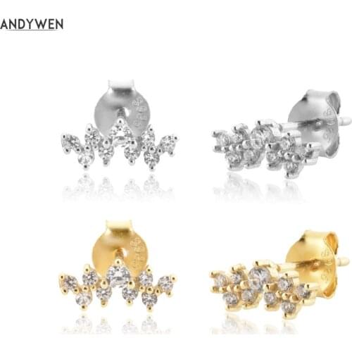 ANDYWEN 925 Sterling Silver Line Zircon Stud Earring Piercing Pendiente Luxury Jewelry Gift 2021 Wedding Party Jewels