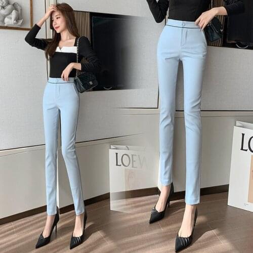 Women 2021 Spring Summer Casual Pants Fashion Female High Waist Trousers Office Lady Workwear Stretchy Slim Pencil Pants B181