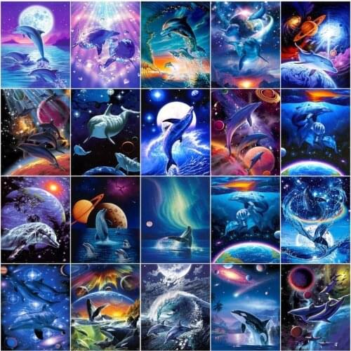 CHENISTORY Paint By Number Planet Dolphin Animal Handpainted Art Nightscape Drawing On Canvas Kits Home Decor Diy Gift