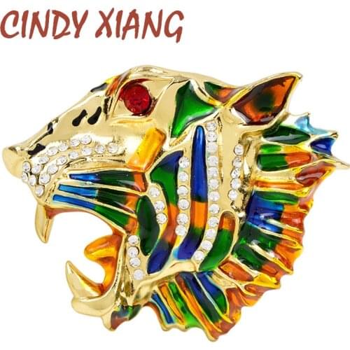 CINDY XIANG New Vintage Colorful Enamel Head Tiger Animal Brooch Pin Rhinestone Crystal Leopard Head Brooches for Women And Men