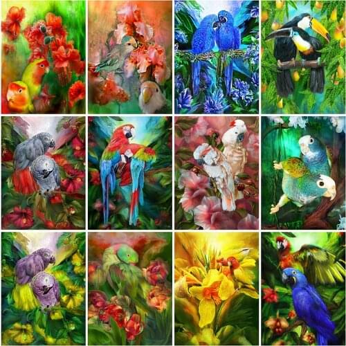 Evershine Full Square Diamond Painting Parrot Rhinestone Art 5D Diamond Embroidery Bird Animal Cross Stitch Flower Home Decor
